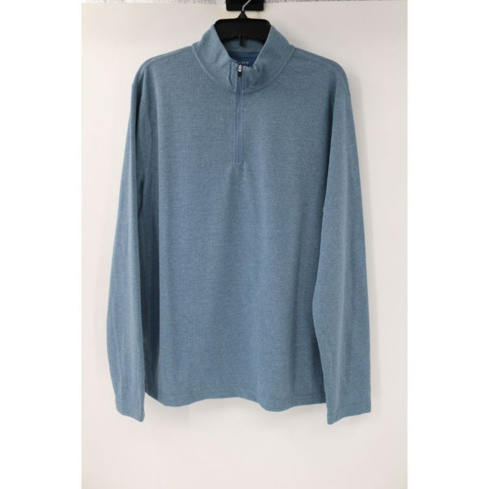 J. CREW pullover Mens L Performance 1/4 Zip Waffle Knit Lightweight Blue stretch - Picture 2 of 11